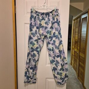 Victorias Secret Butterfly Print Pajama Pants Blue Purple Smocked Waist Large